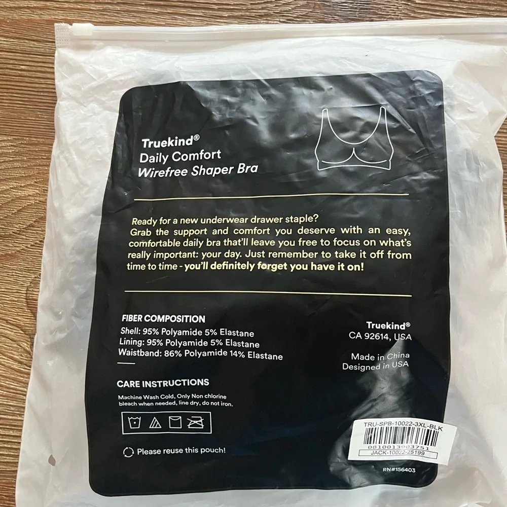 True kind Daily Comfort Wirefree Shaper Bra - Black- Size 3xl- NWT